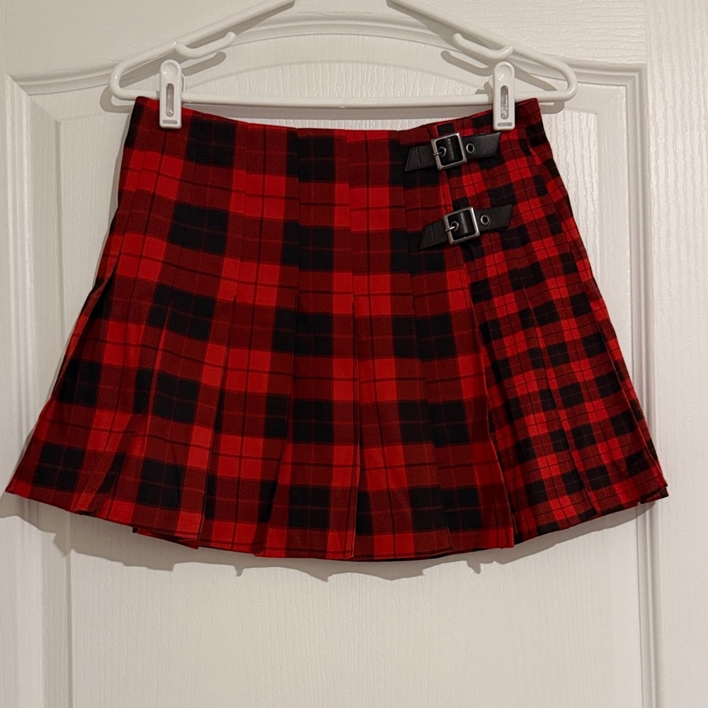 H&M Red and Black Checkered Mini Skirt